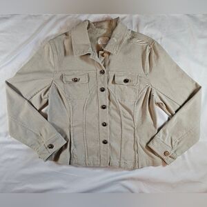 Christopher & Banks Womens Cream Long Sleeve Button Up Jean Jacket Size Large